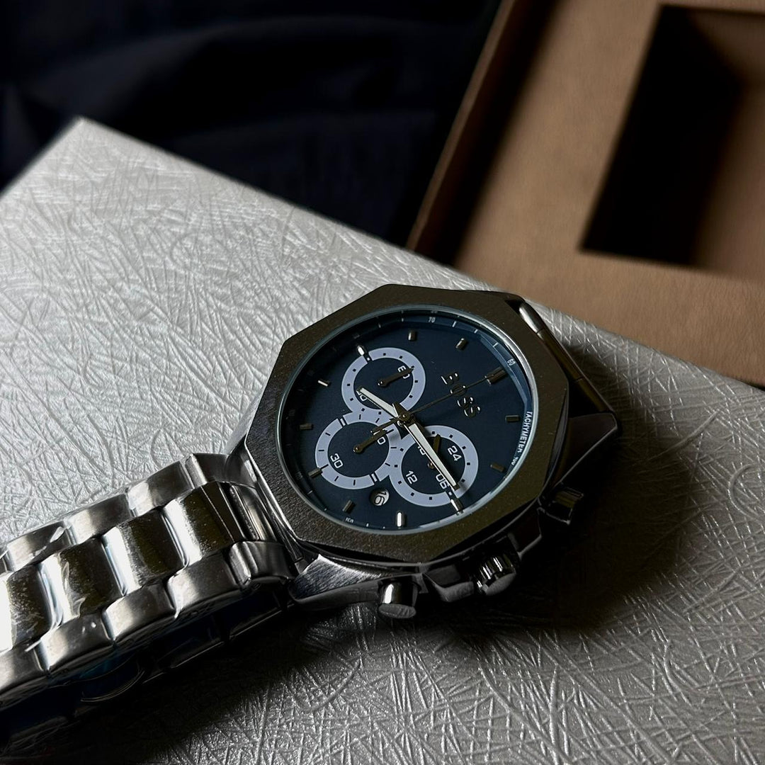 Boss Titan Edge Chrono - Silver Navy