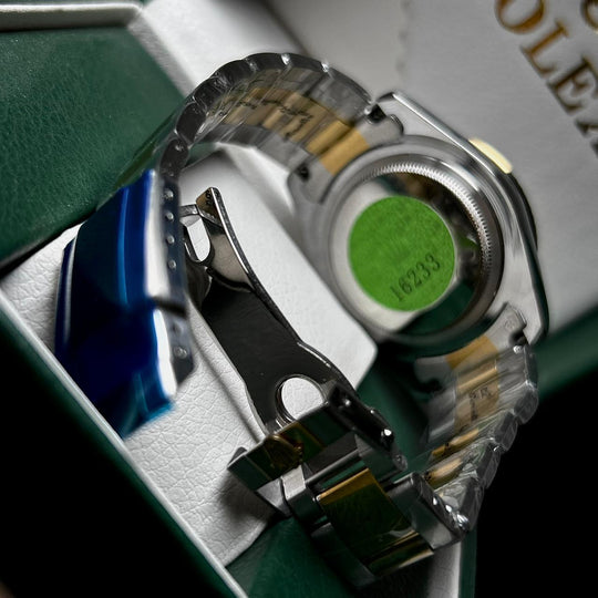 Rolex Date just Diamon Smooth Bezel For Him - Two Tone Black Dial