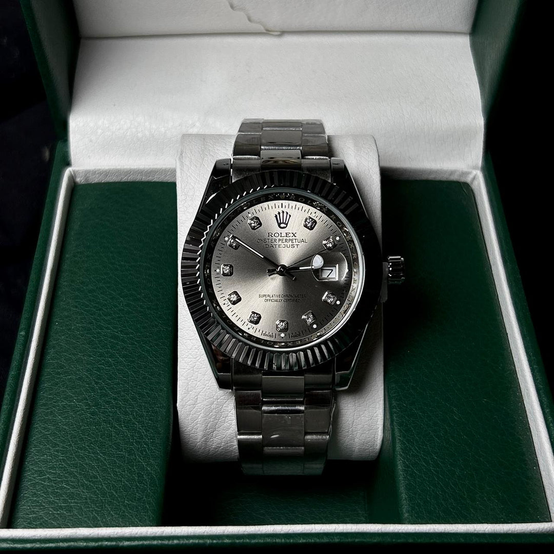 Rolex Date just Diamon Smooth Bezel For Him - Silver