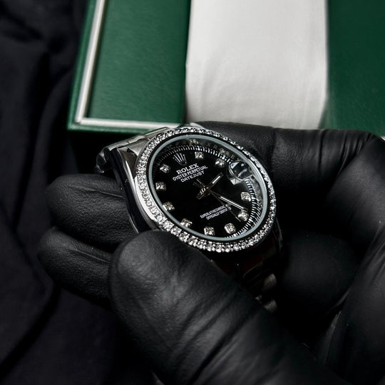 Rolex Full Diamond Date Just For Her - Silver Black