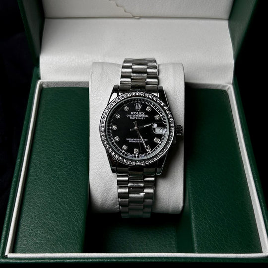 Rolex Full Diamond Date Just For Her - Silver Black
