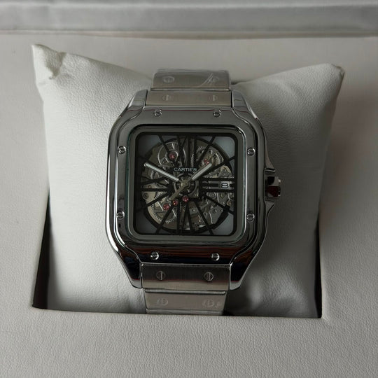 Cartier Santos Skeleton For Him - Silver Black Dial