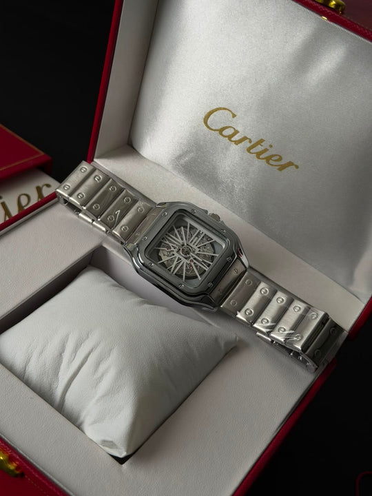 Cartier Santos Skeleton For Him - Silver White dial
