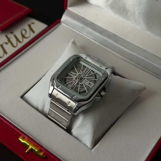 Cartier Santos Skeleton For Him - Silver White dial