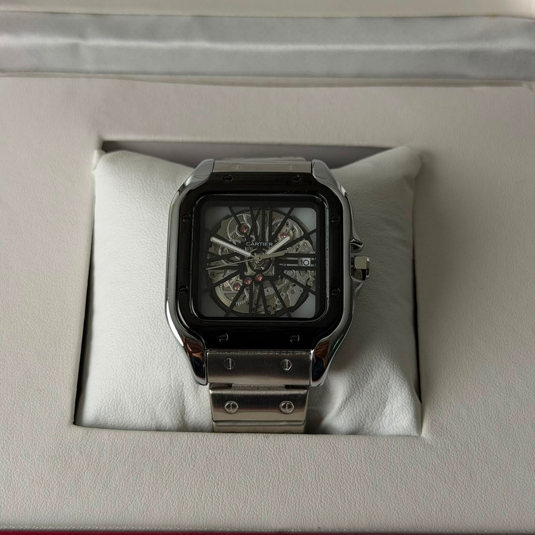 Cartier Santos Skeleton For Him - Silver Black Case And Dial