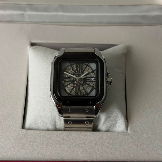 Cartier Santos Skeleton For Him - Silver Black Case And Dial