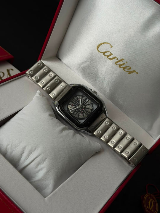 Cartier Santos Skeleton For Him - Silver Black Case And Dial