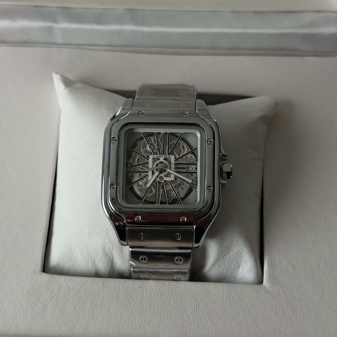 Cartier Santos Skeleton For Him - Silver Panda Dial