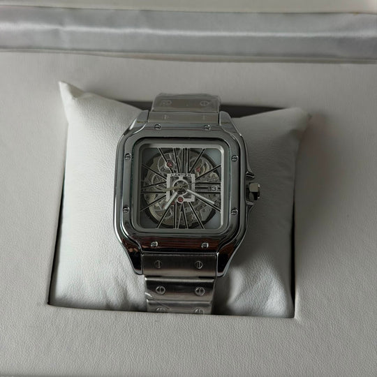 Cartier Santos Skeleton For Him - Silver Panda Dial