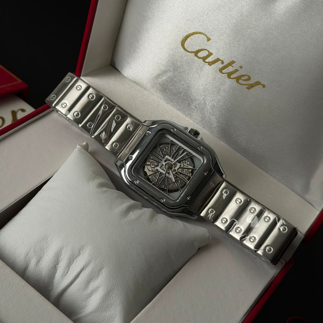Cartier Santos Skeleton For Him - Silver Panda Dial