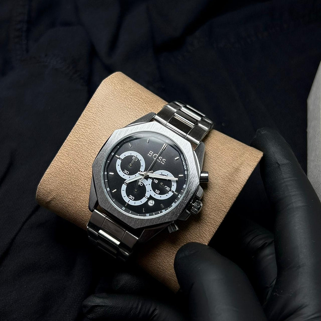 Boss Titan Edge Chrono – Silver Black - Giiz store