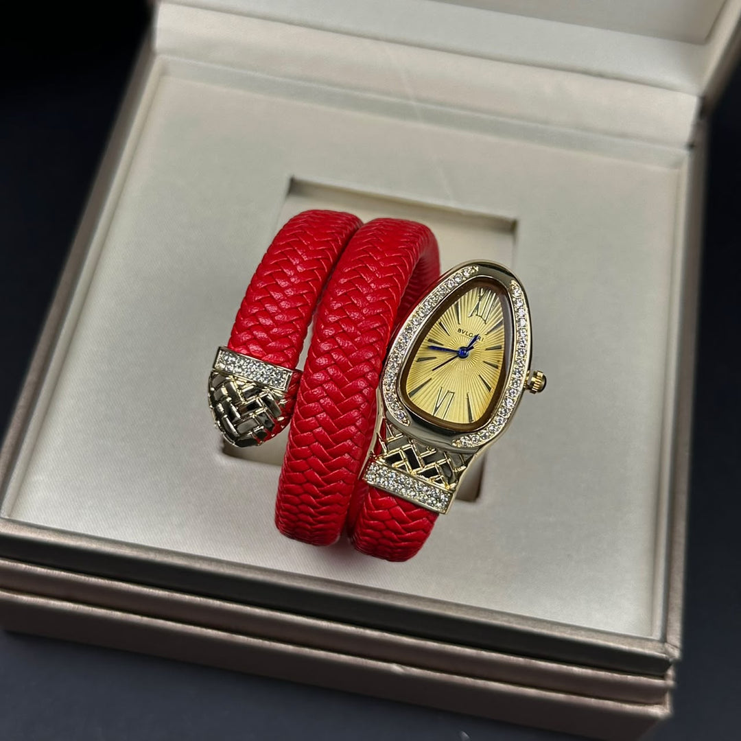 Bvlgari Serpenti Leather Wrap – Golden Red - Giiz store
