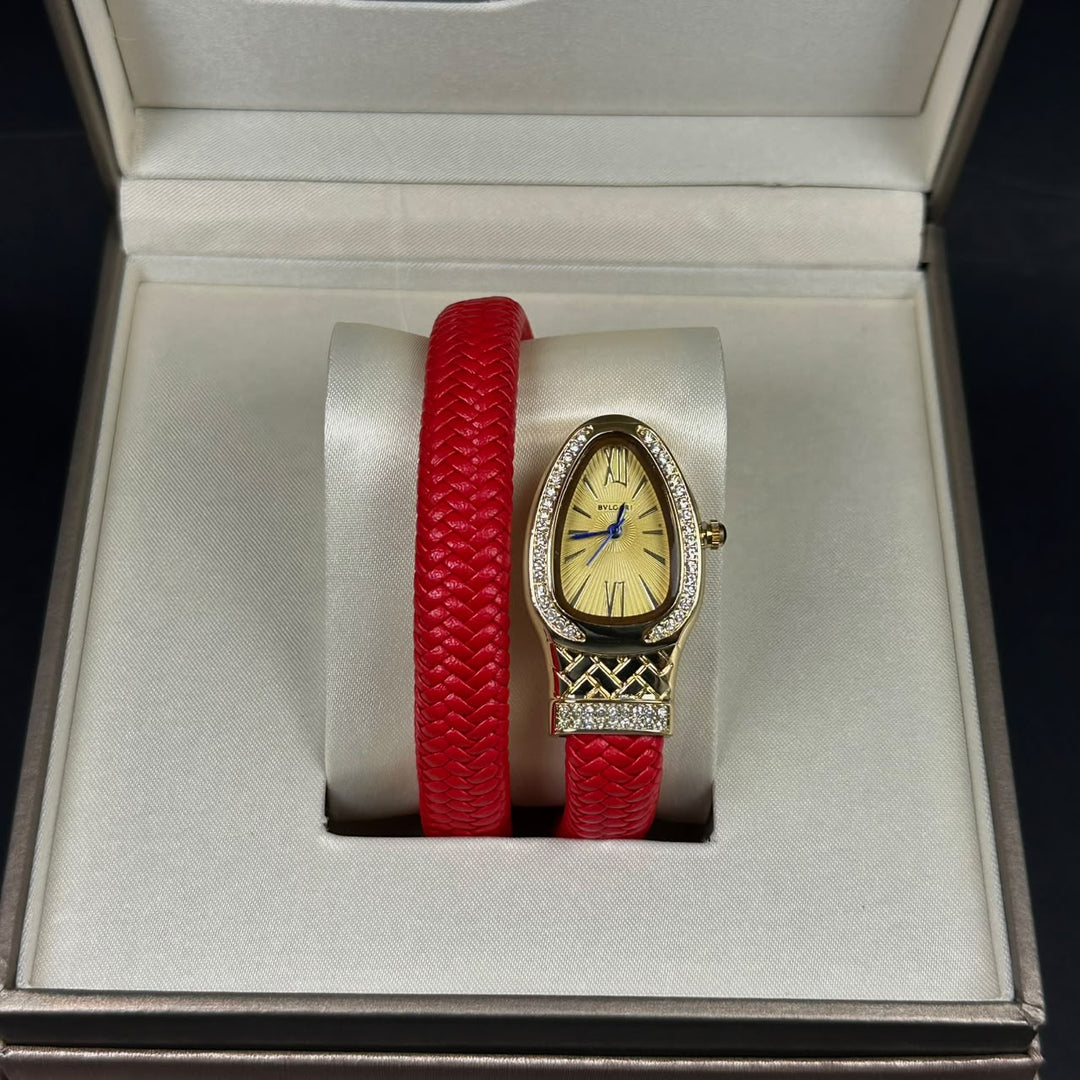 Bvlgari Serpenti Leather Wrap – Golden Red - Giiz store