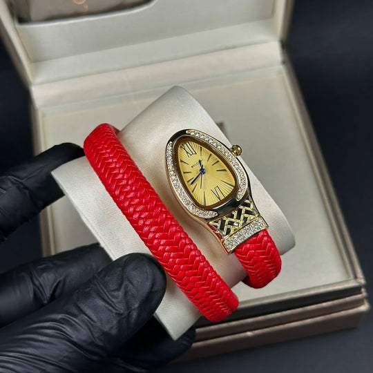 Bvlgari Serpenti Leather Wrap – Golden Red - Giiz store