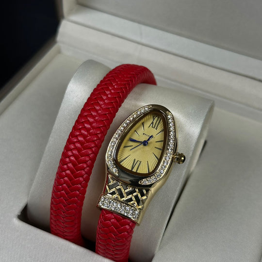 Bvlgari Serpenti Leather Wrap – Golden Red - Giiz store