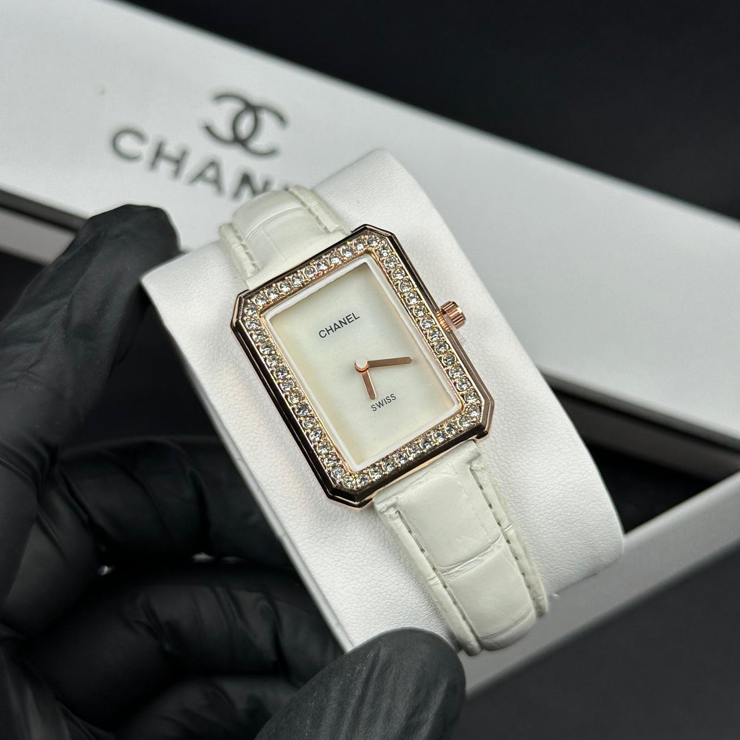 Chanel Crystal Rectangle – Rose Gold White