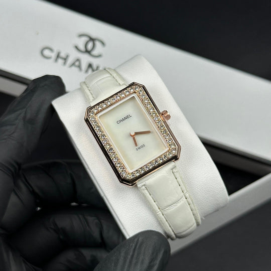 Chanel Crystal Rectangle – Rose Gold White