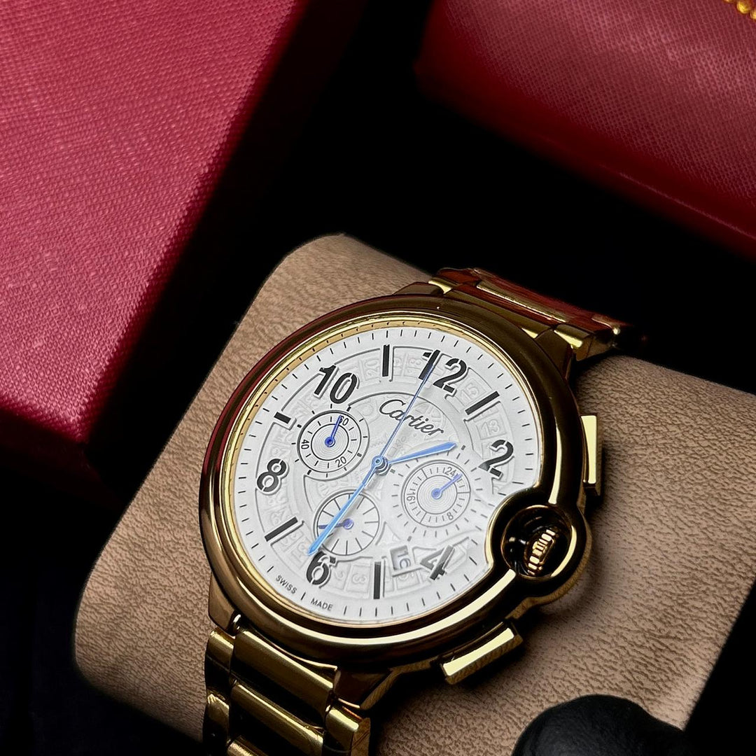 Cartier Ballon Bleu Chronograph Style – Gold White - Giiz store