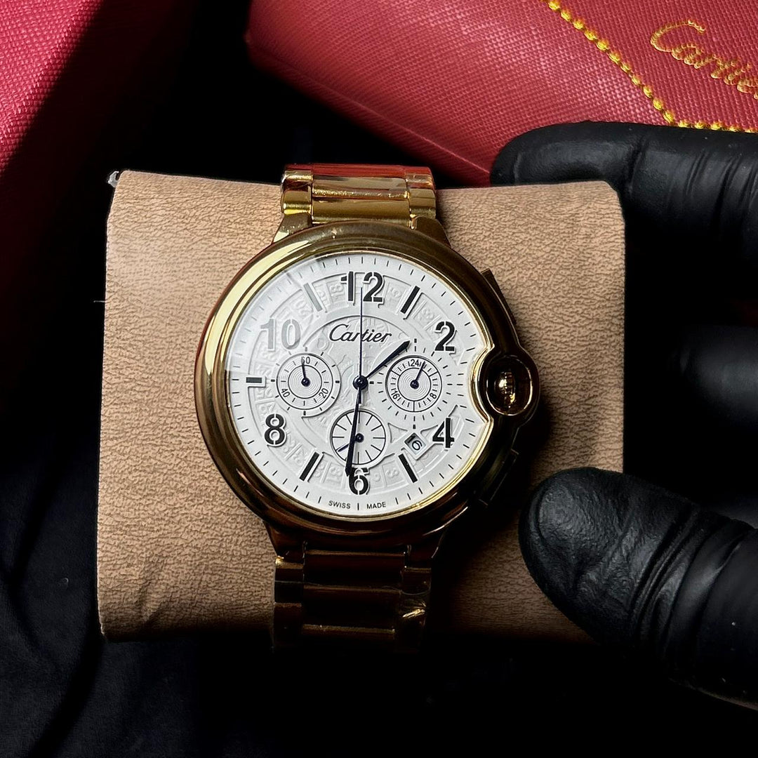 Cartier Ballon Bleu Chronograph Style – Gold White - Giiz store