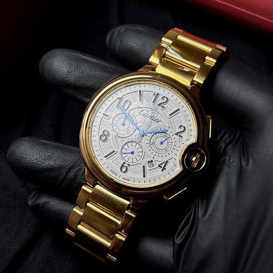 Cartier Ballon Bleu Chronograph Style – Gold White - Giiz store