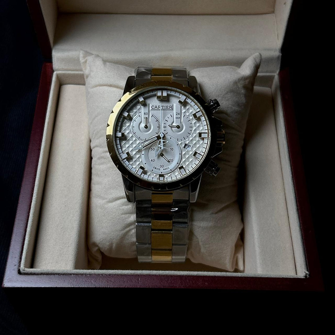 Cartier Chronograph For Him - Two Tone White - Giiz store
