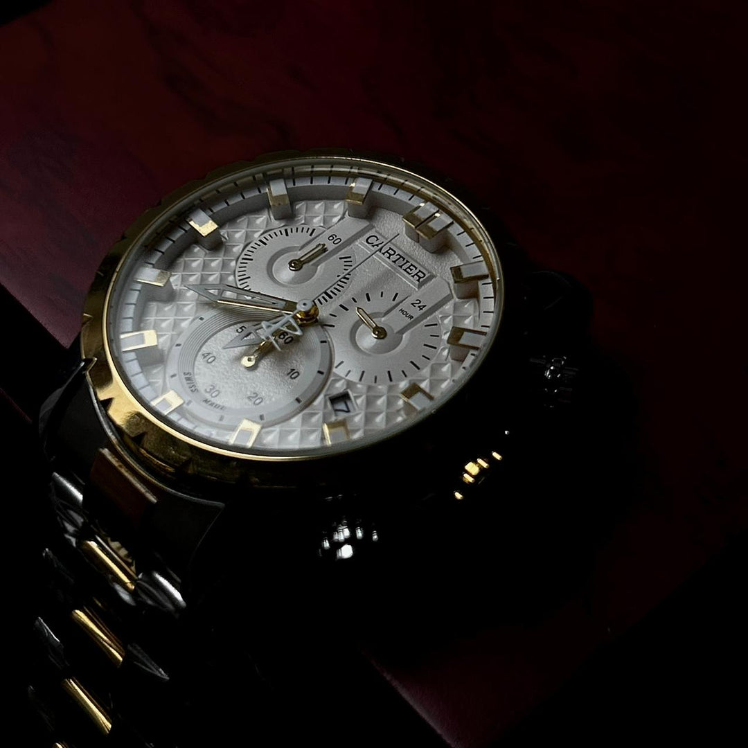 Cartier Chronograph For Him - Two Tone White - Giiz store