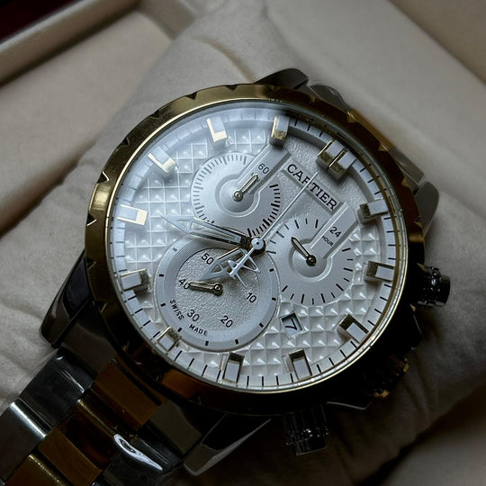 Cartier Chronograph For Him - Two Tone White - Giiz store