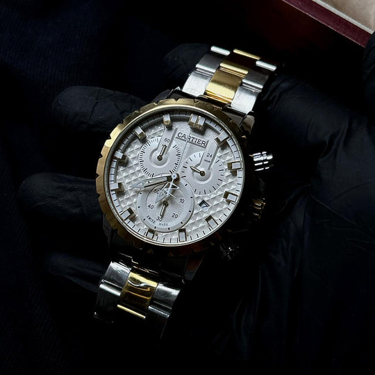 Cartier Chronograph For Him - Two Tone White - Giiz store