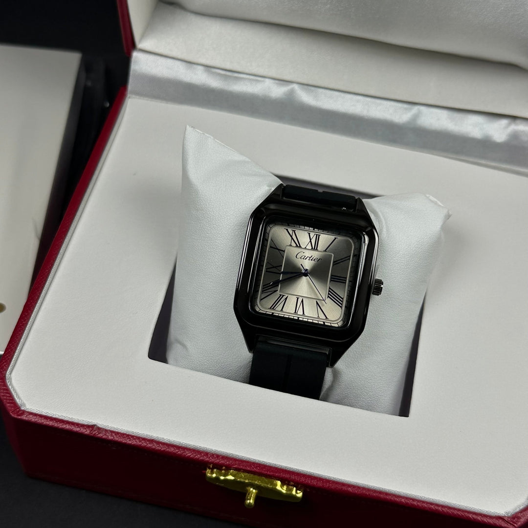 Cartier Rubber Tank For Him – Black &amp; Silver - Giiz store