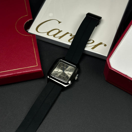 Cartier Rubber Tank For Him – Black &amp; Silver - Giiz store