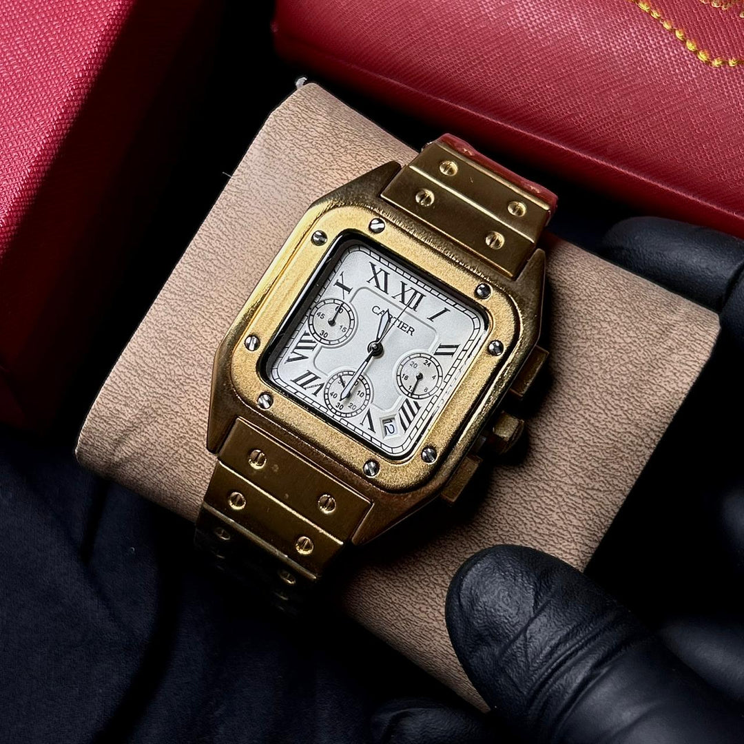 Cartier Santos Chronograph For Him – Gold White - Giiz store