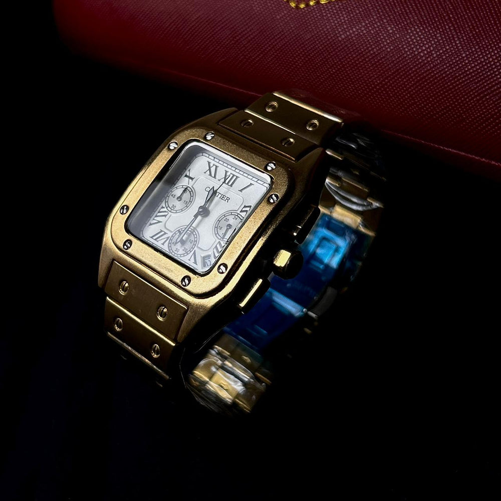 Cartier Santos Chronograph For Him – Gold White - Giiz store