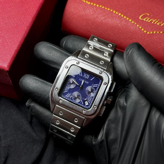 Cartier Santos Chronograph For Him – Silver Navy - Giiz store