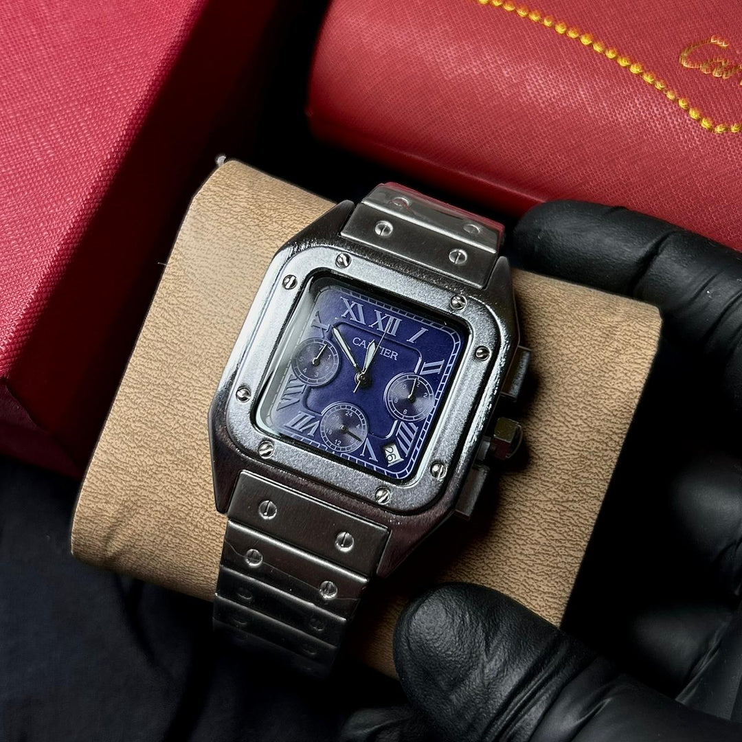 Cartier Santos Chronograph For Him – Silver Navy - Giiz store