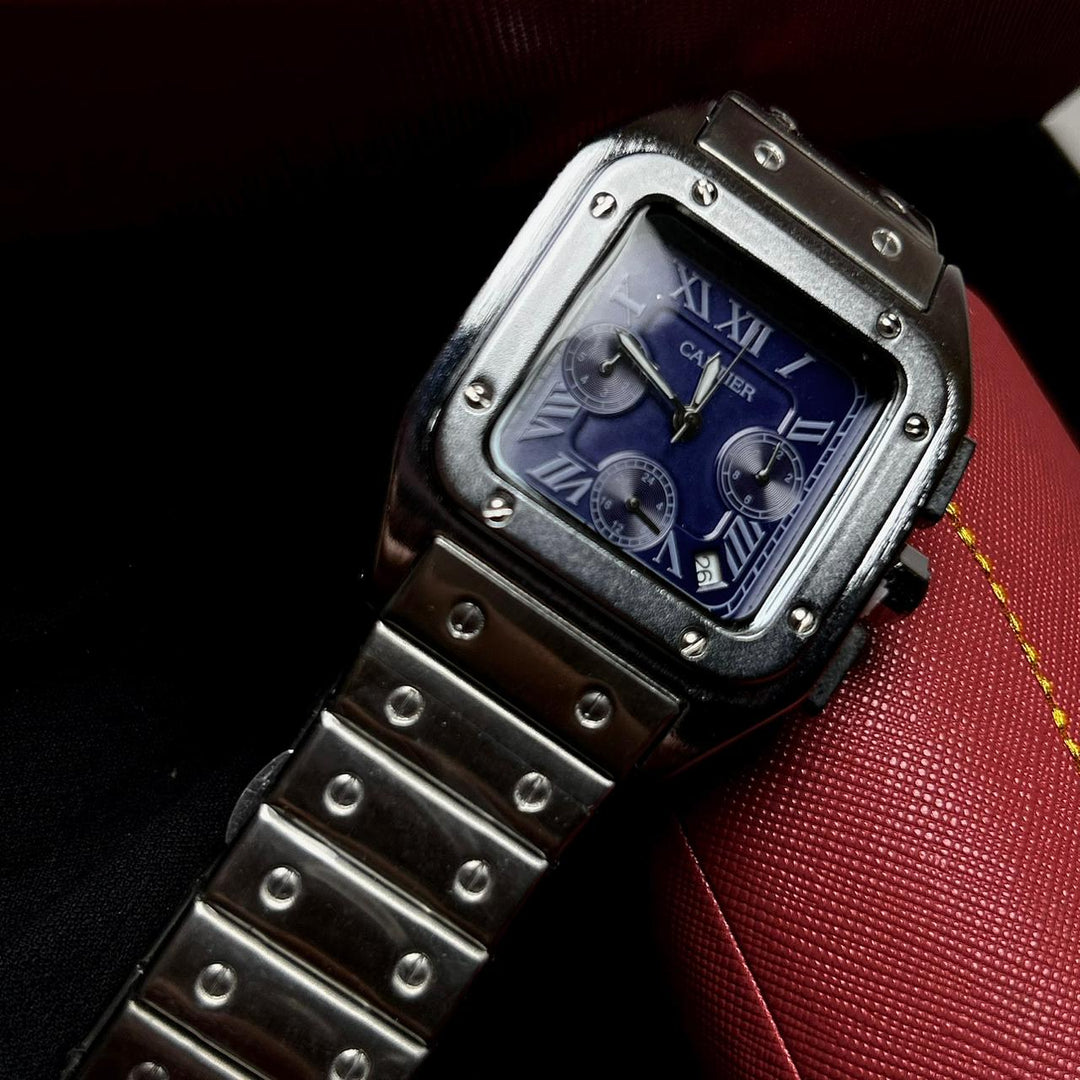 Cartier Santos Chronograph For Him – Silver Navy - Giiz store