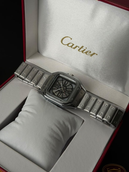 Cartier Santos Skeleton For Him - Silver Black Dial - Giiz store