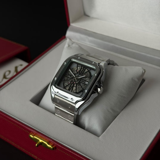 Cartier Santos Skeleton For Him - Silver Black Dial - Giiz store