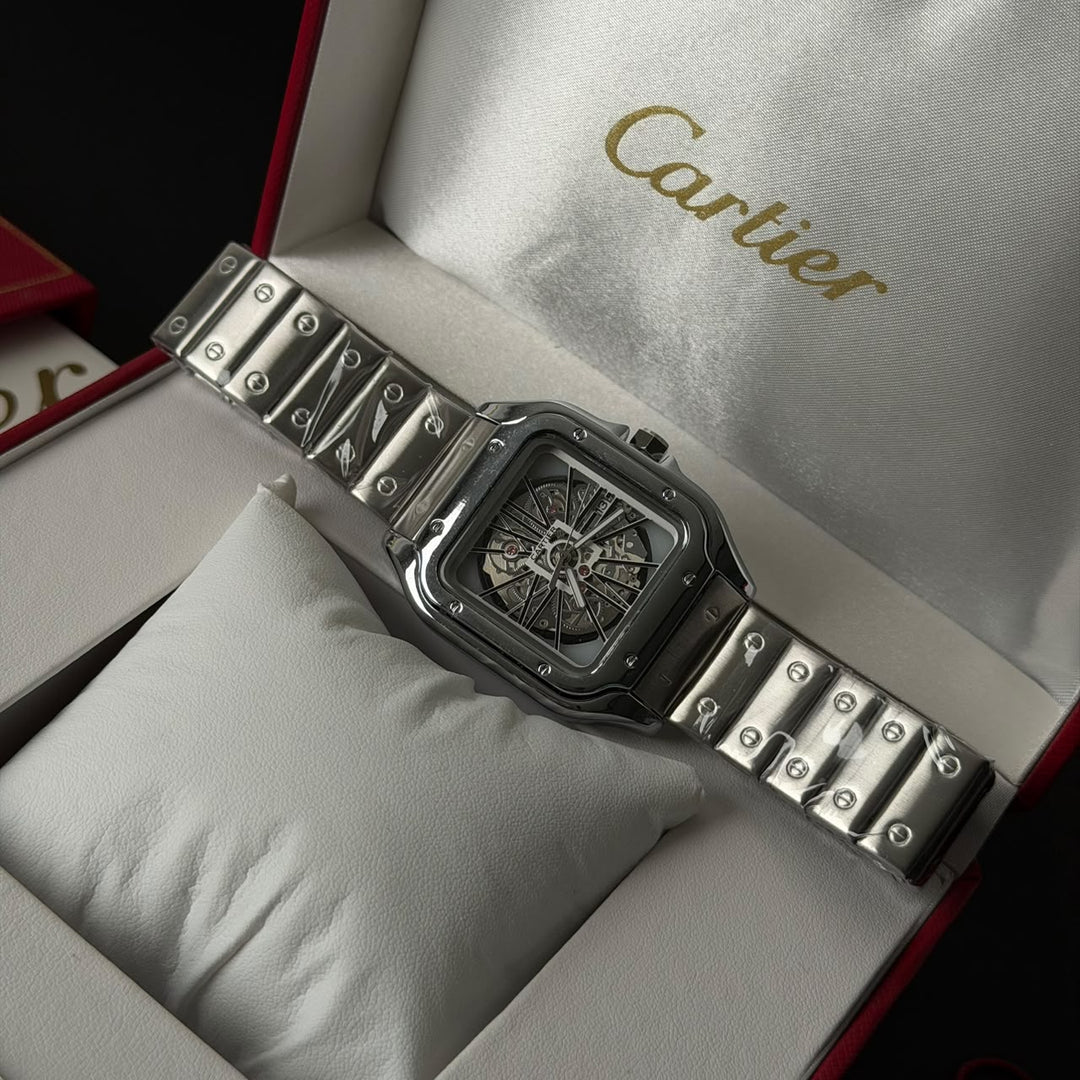 Cartier Santos Skeleton For Him - Silver Panda Dial - Giiz store