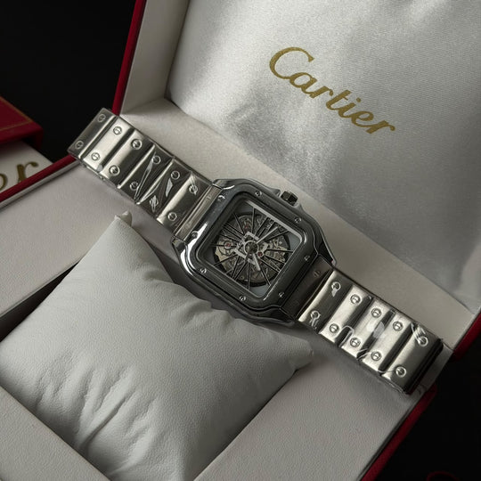 Cartier Santos Skeleton For Him - Silver Panda Dial - Giiz store