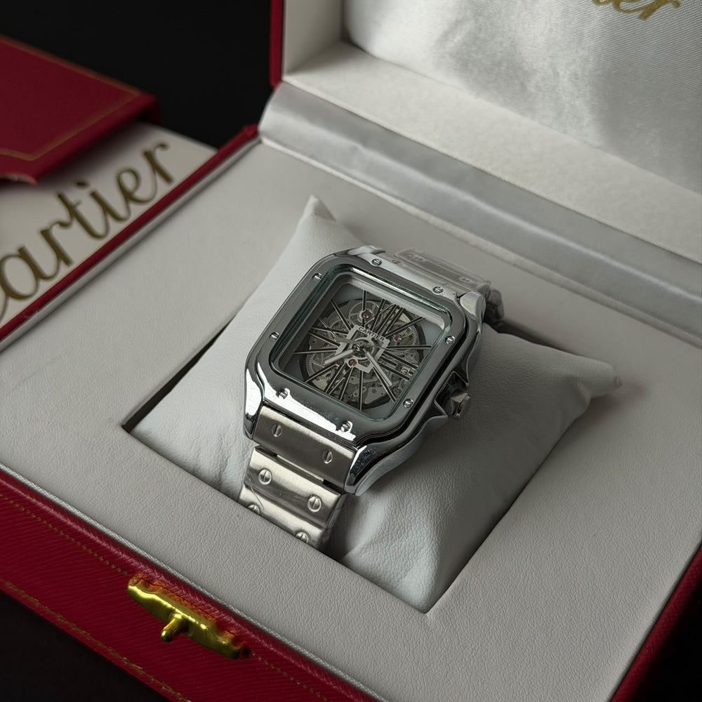 Cartier Santos Skeleton For Him - Silver Panda Dial - Giiz store