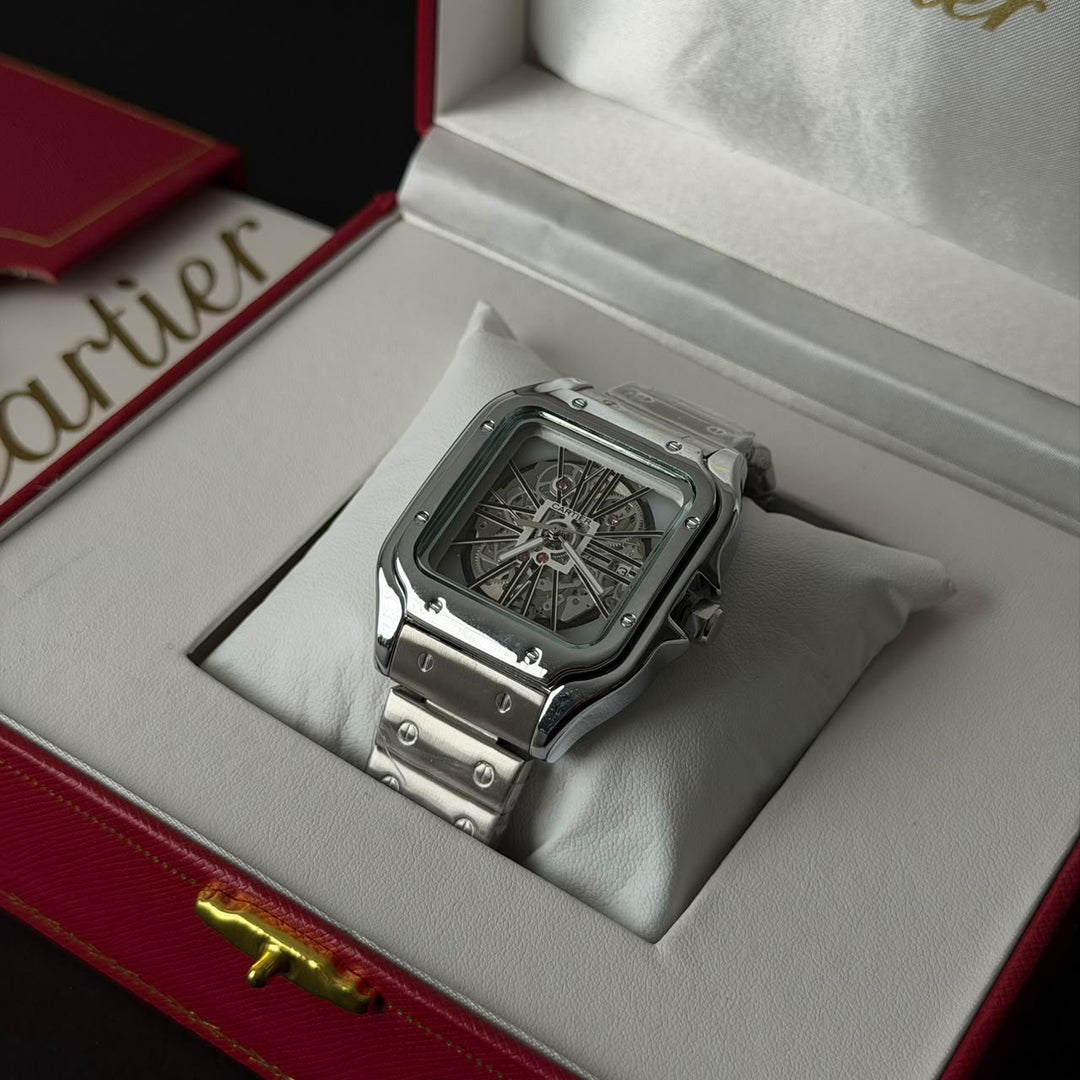 Cartier Santos Skeleton For Him - Silver Panda Dial - Giiz store