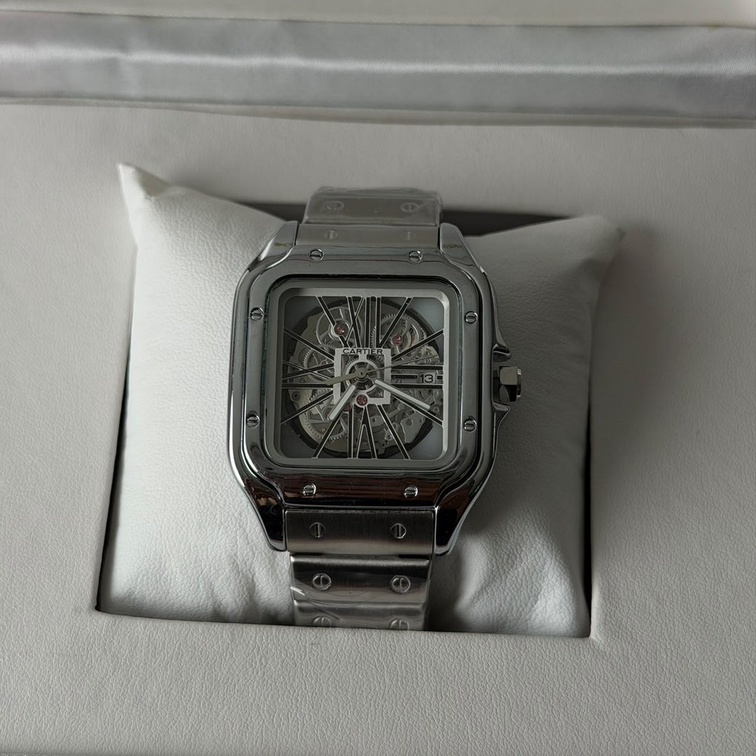 Cartier Santos Skeleton For Him - Silver Panda Dial - Giiz store