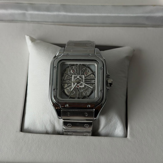 Cartier Santos Skeleton For Him - Silver Panda Dial - Giiz store