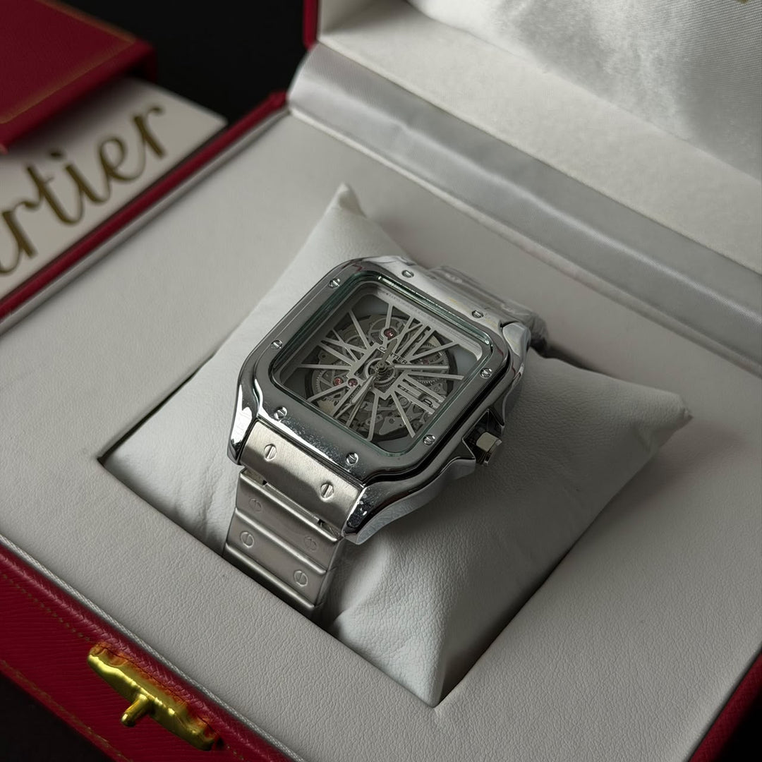 Cartier Santos Skeleton For Him - Silver White dial - Giiz store