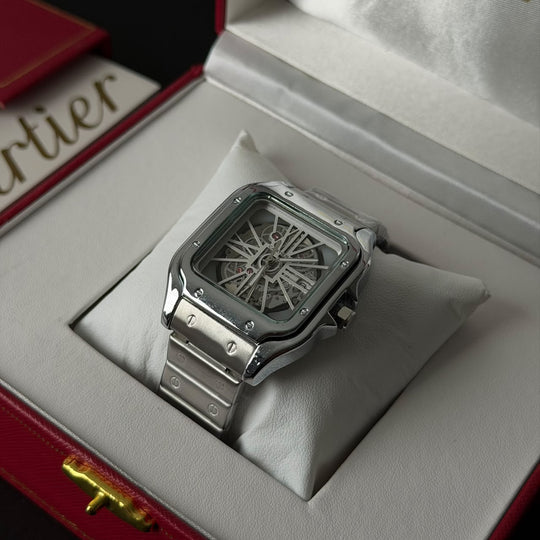 Cartier Santos Skeleton For Him - Silver White dial - Giiz store