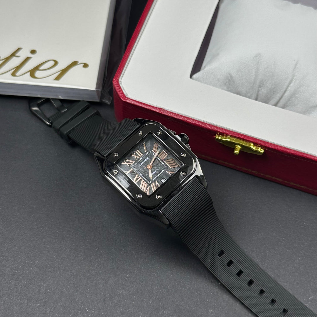 Cartier Santos Tank Rubber For Him – Black &amp; Rose Gold - Giiz store