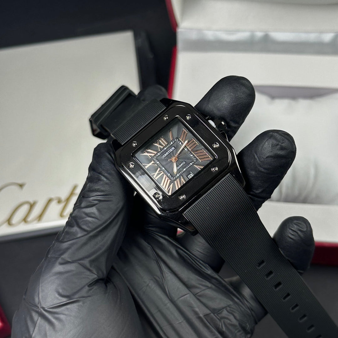 Cartier Santos Tank Rubber For Him – Black & Rose Gold - Giiz store