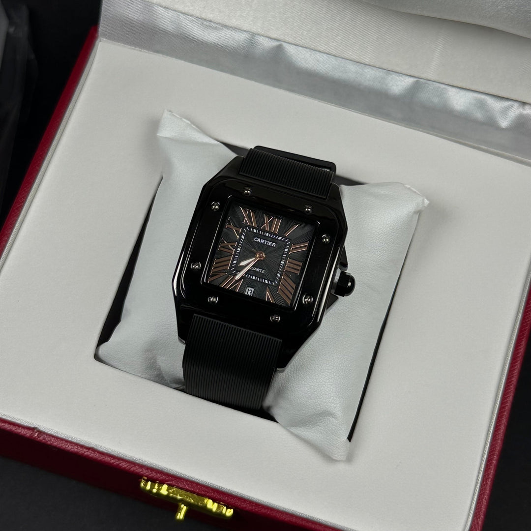 Cartier Santos Tank Rubber For Him – Black &amp; Rose Gold - Giiz store