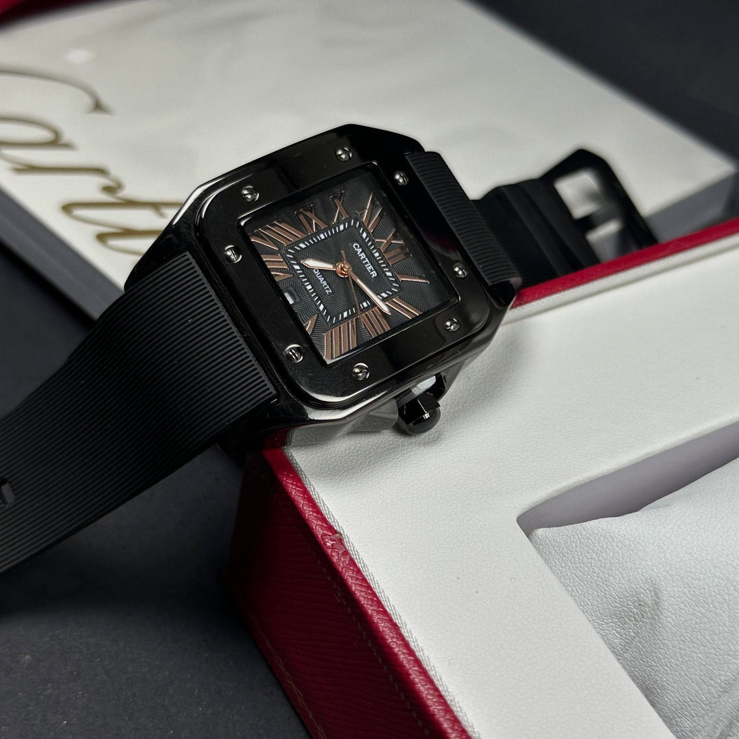 Cartier Santos Tank Rubber For Him – Black &amp; Rose Gold - Giiz store