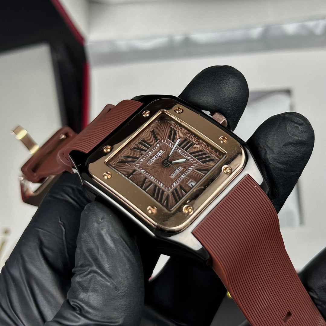 Cartier Santos Tank Rubber For Him – Brown &amp; Rose Gold - Giiz store